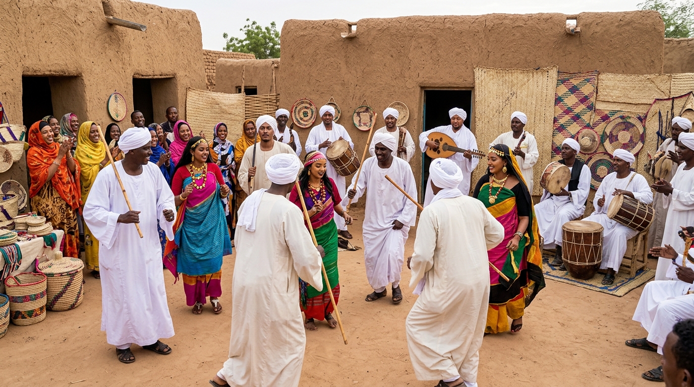 Traditional Sudanese folk dance celebration