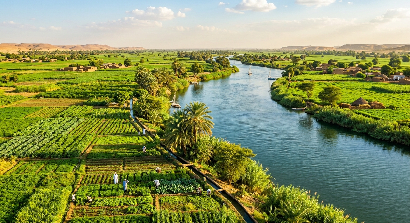 Aerial view of the Nile River in Sudan